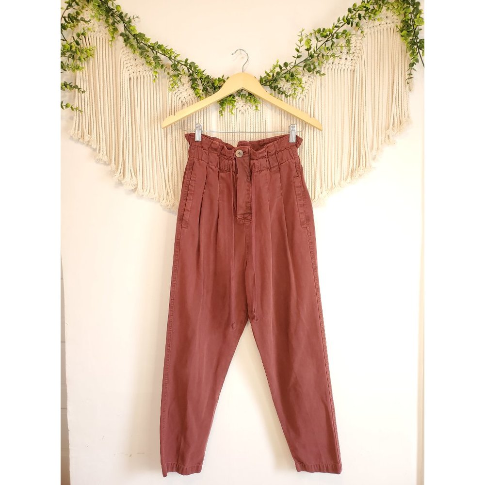 Free People Margate Pleated High Rise Straight Leg Paperbag Pants, Size XS - Picture 4 of 9